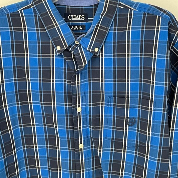 Chaps Mens Blue Plaid Button-Down Shirt XL Stretch Easy‎ Care - Picture 2 of 6